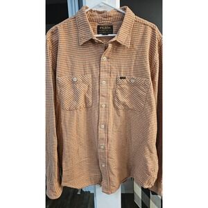 FILSON Gorpcore Mens XL Orange Houndstooth Cotton Button Down Shirt Long Sleeve